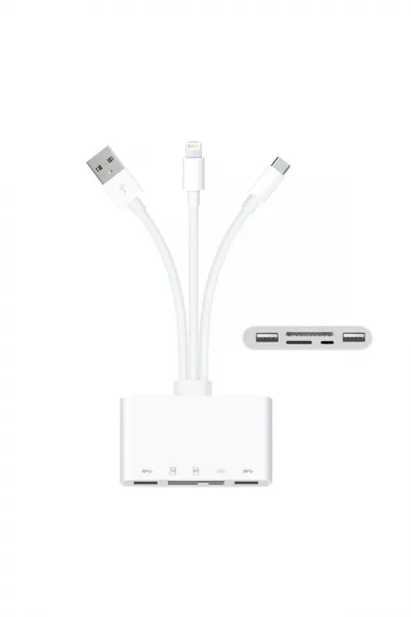 5in1 Allround Iphone Type-c Usb 2xusb Sd Tf Kart Şarj Adaptörü