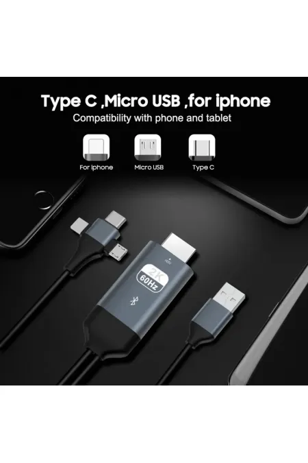 Huawei Macbook İpad İphone Uyumlu 4K Type-c To Hdmi Ultra Full Hd 2 Metre Görüntü Aktarım Kablosu